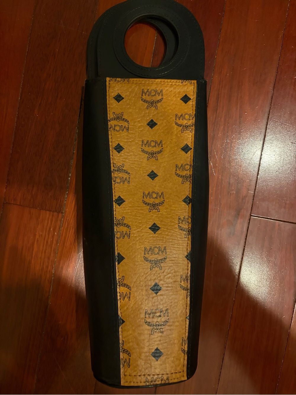 MCM Cognac and Black Logo Bottle Carrier